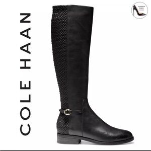 COLE HAAN Isabell Women's Stretch Black Leather Knee High Riding Boots